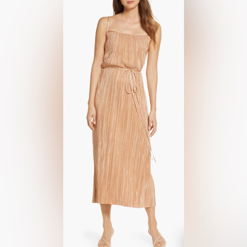 Forest Lily Metallic Plissé Dress
